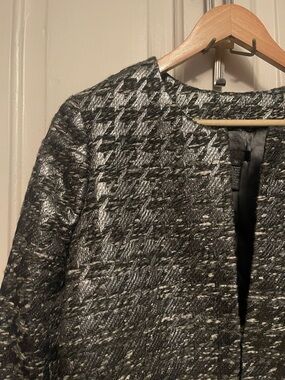 J. Crew Collection Black and Silver Metallic Tweed Collarless Jacket